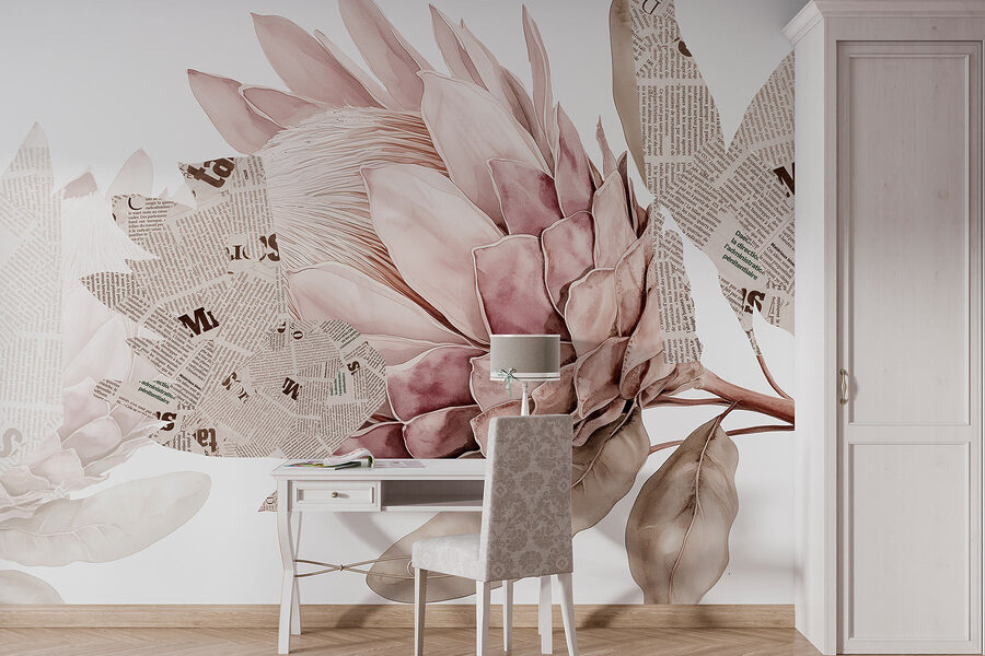 Blume mit Zeitungspapier und Blättern