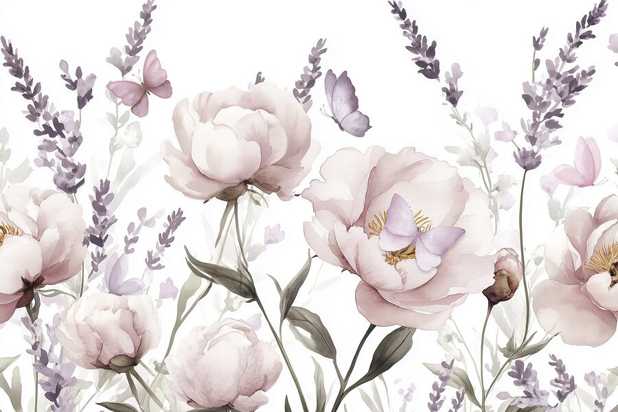 Fototapeten Malerei von Blumen und Schmetterlingen – Bild 6