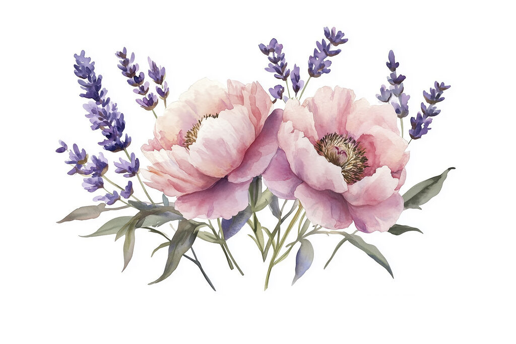 Aquarell von Blumen und Blättern Aquarell von Blumen und Blättern