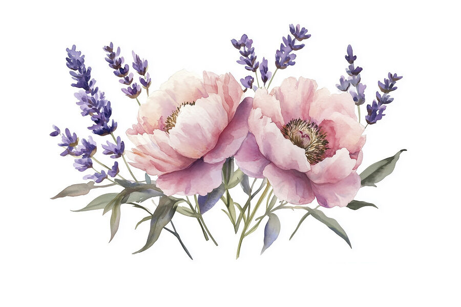 Aquarell von Blumen und Blättern