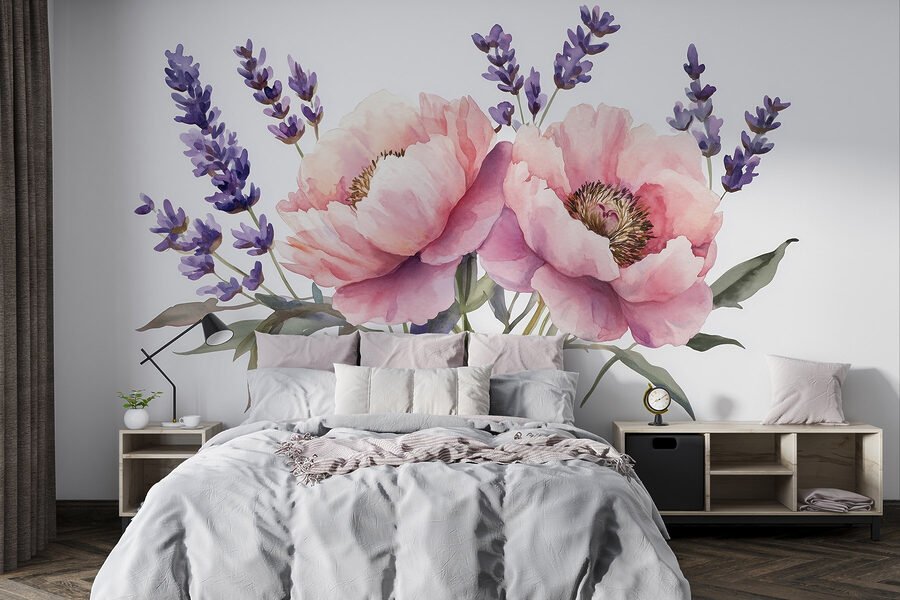 Aquarell von Blumen und Blättern
