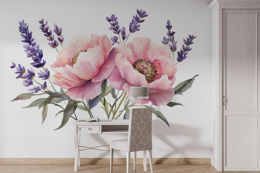 Aquarell von Blumen und Blättern