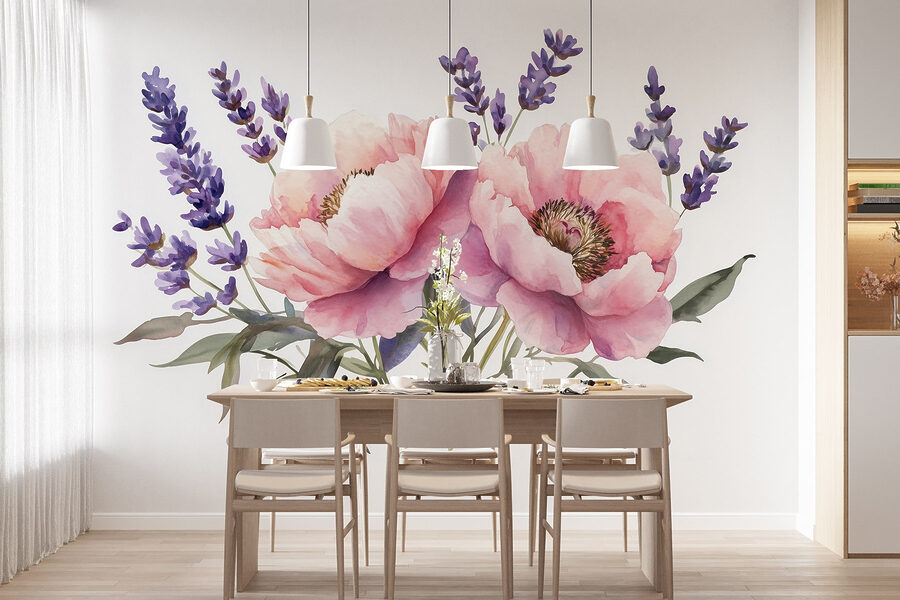 Aquarell von Blumen und Blättern
