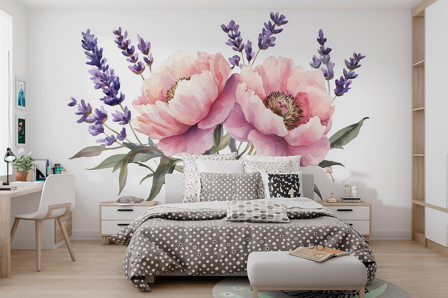 Aquarell von Blumen und Blättern
