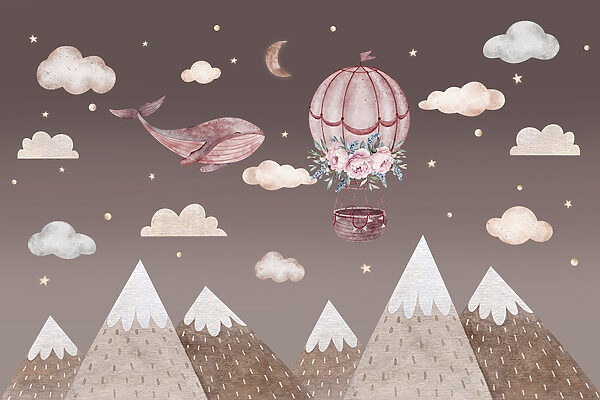 Wal und Heißluftballon am Himmel Wal und Heißluftballon am Himmel