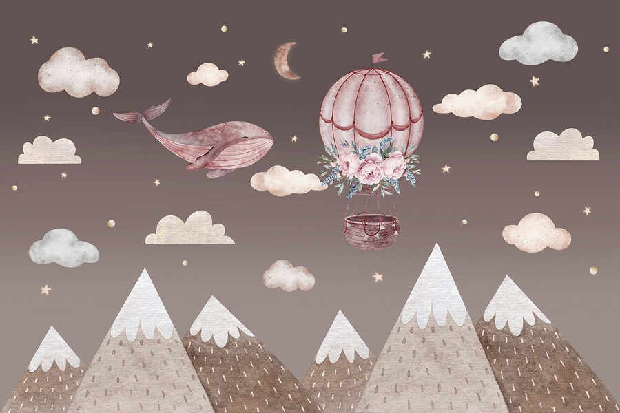 Wal und Heißluftballon am Himmel