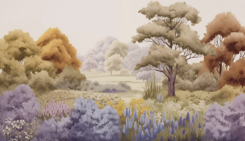 Landschaft mit Bäumen und Blumen Landschaft mit Bäumen und Blumen