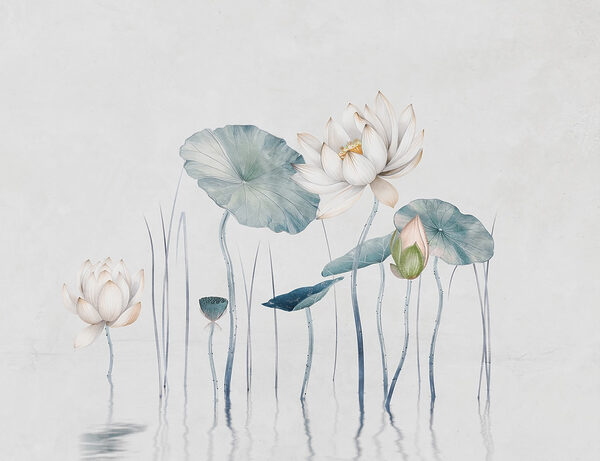 Malerei von Blumen und Blättern im Wasser Malerei von Blumen und Blättern im Wasser