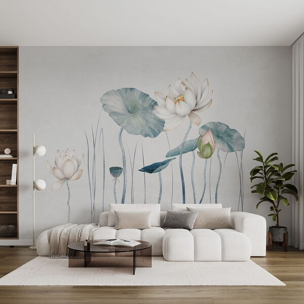 Malerei von Blumen und Blättern im Wasser Malerei von Blumen und Blättern im Wasser