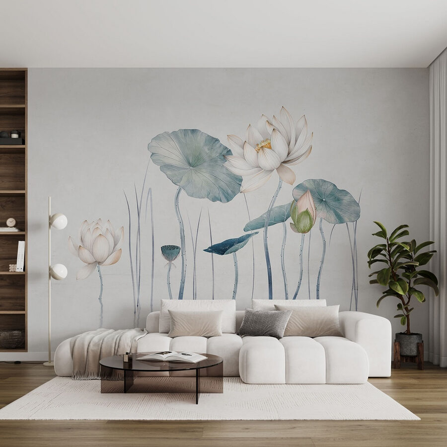 Malerei von Blumen und Blättern im Wasser Malerei von Blumen und Blättern im Wasser
