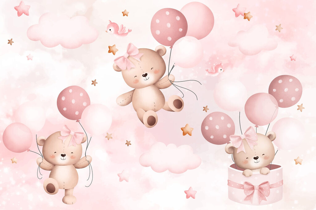 Gruppe von Teddybären mit Luftballons Gruppe von Teddybären mit Luftballons