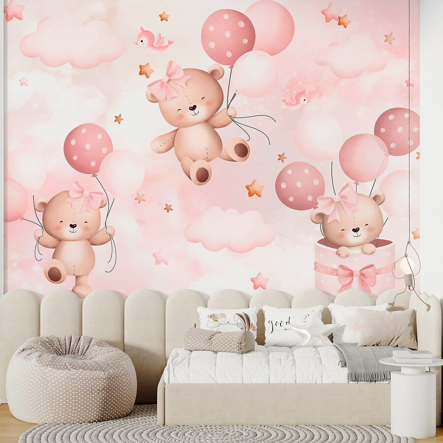 Gruppe von Teddybären mit Luftballons