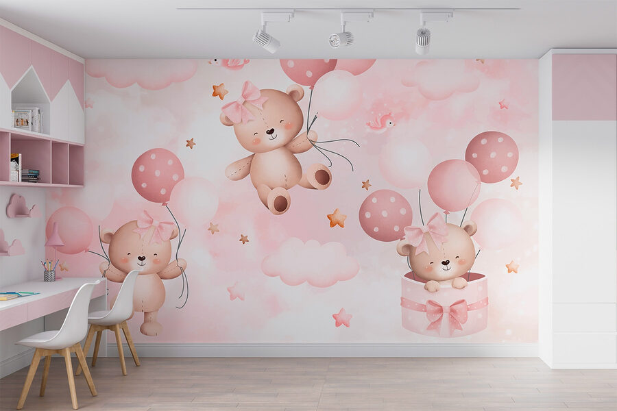 Gruppe von Teddybären mit Luftballons