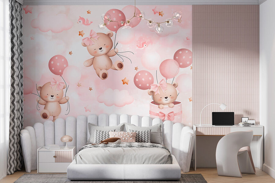 Gruppe von Teddybären mit Luftballons