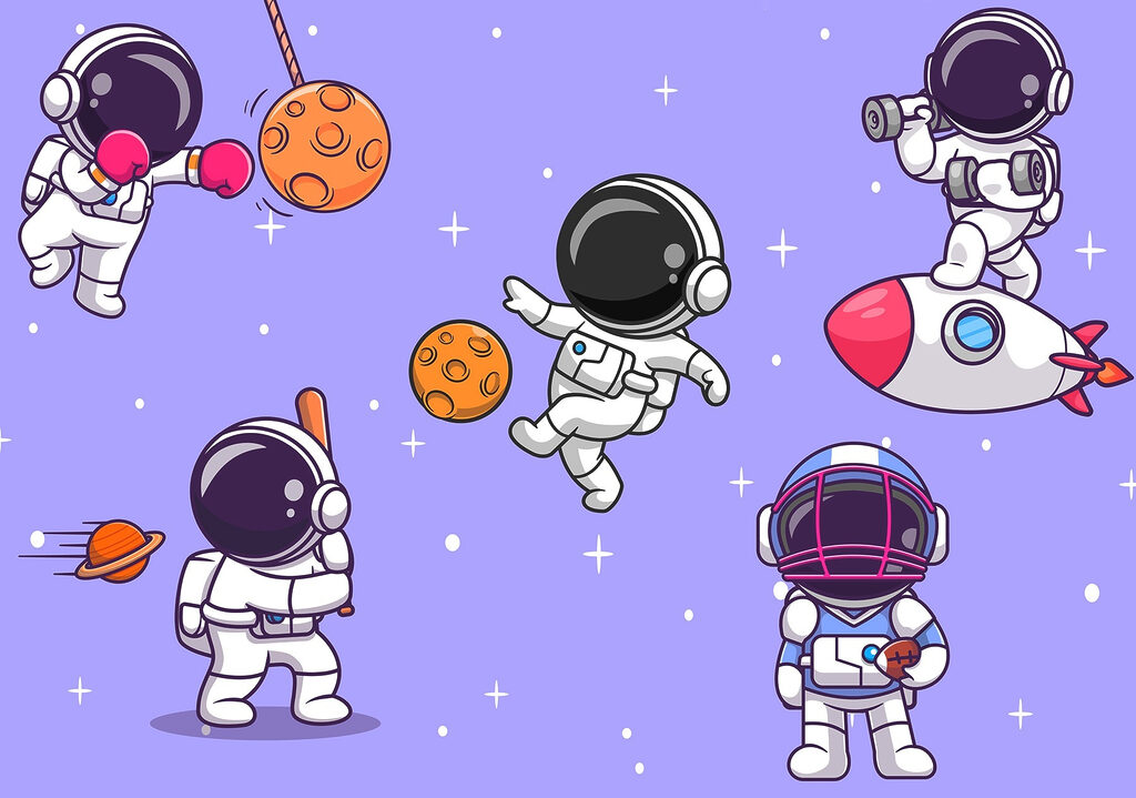 Karikatur von Astronauten im Weltraum Karikatur von Astronauten im Weltraum