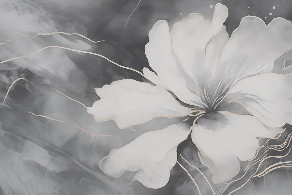White flower on a black and white background
