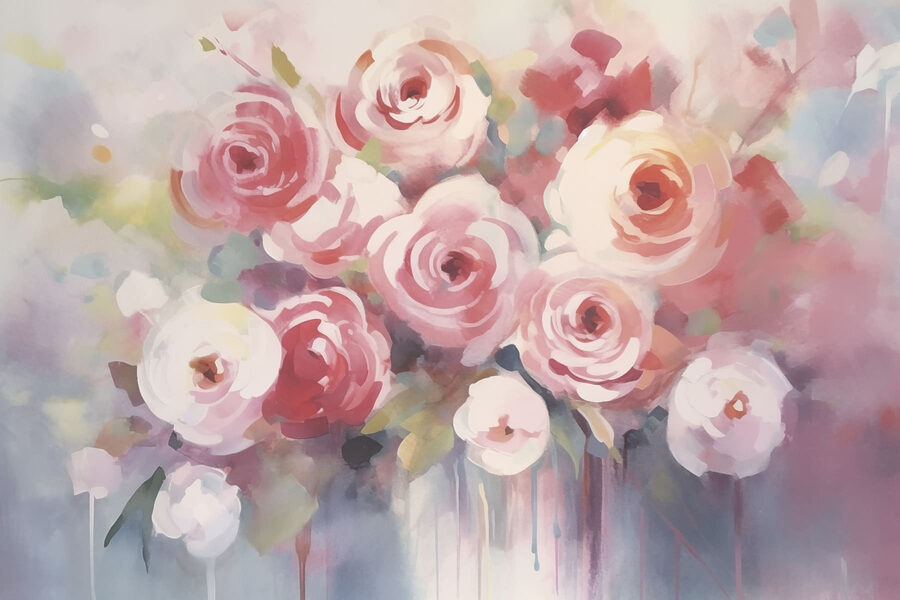 Malerei von Blumen auf einer weißen Fläche