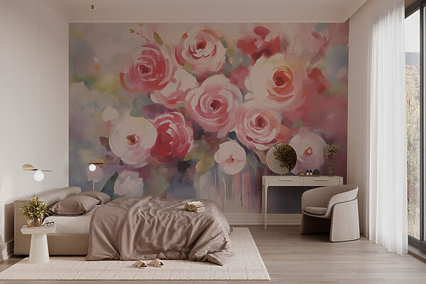 Malerei von Blumen auf einer weißen Fläche Malerei von Blumen auf einer weißen Fläche