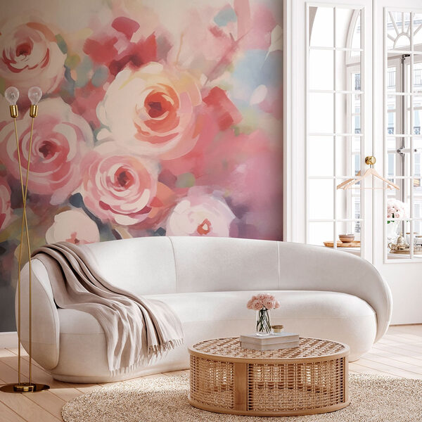 Malerei von Blumen auf einer weißen Fläche Malerei von Blumen auf einer weißen Fläche