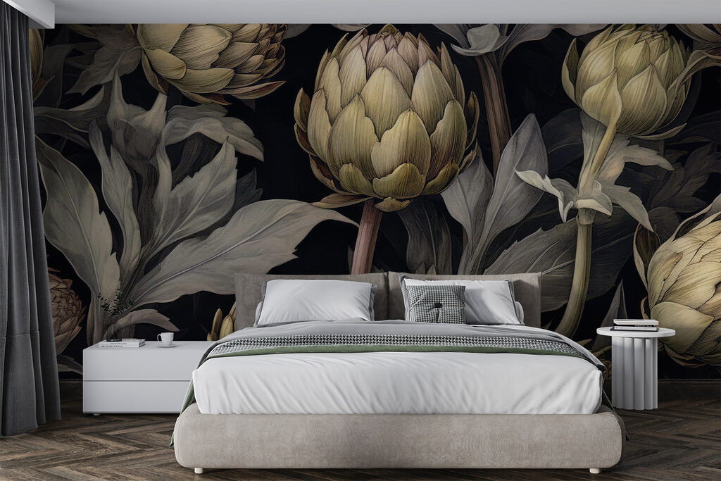 Artichokes and leaves on a black background Artichokes and leaves on a black background