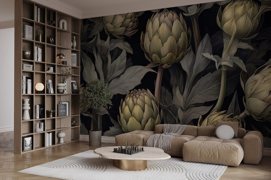 Artichokes and leaves on a black background Artichokes and leaves on a black background