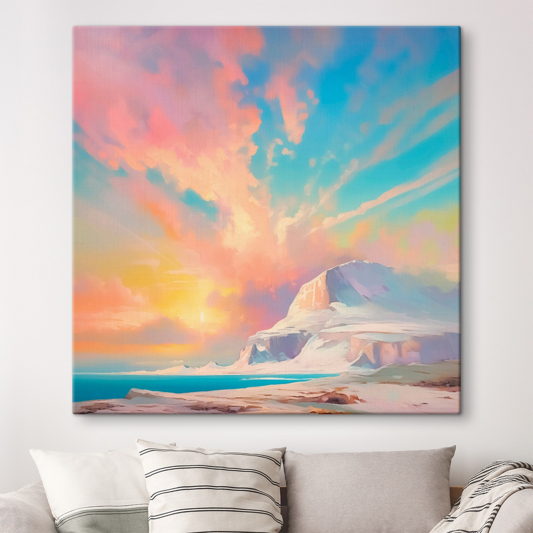 Painting of a mountain and water Painting of a mountain and water