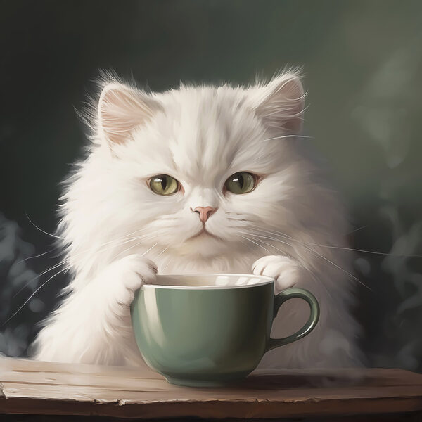 Katze hält eine Tasse Katze hält eine Tasse