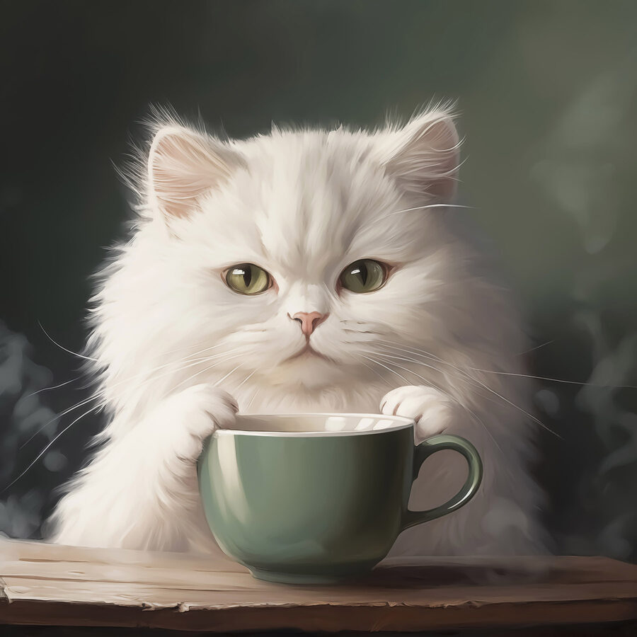 Katze hält eine Tasse Katze hält eine Tasse