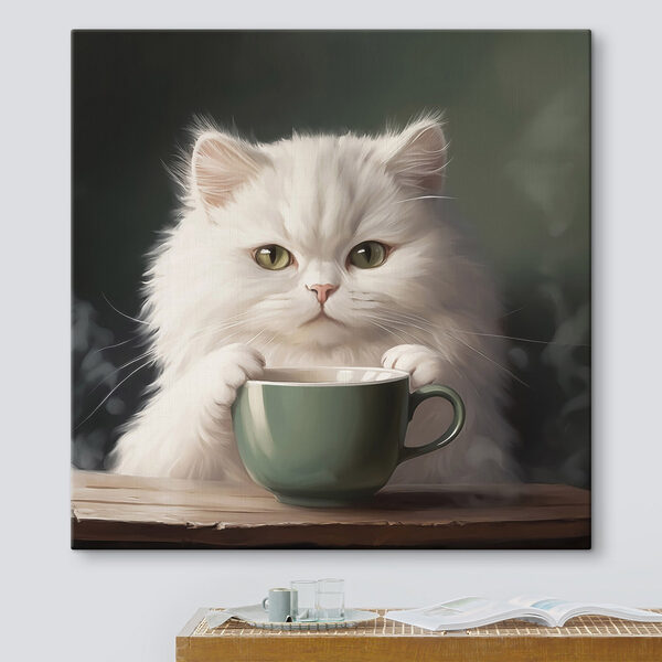 Katze hält eine Tasse Katze hält eine Tasse