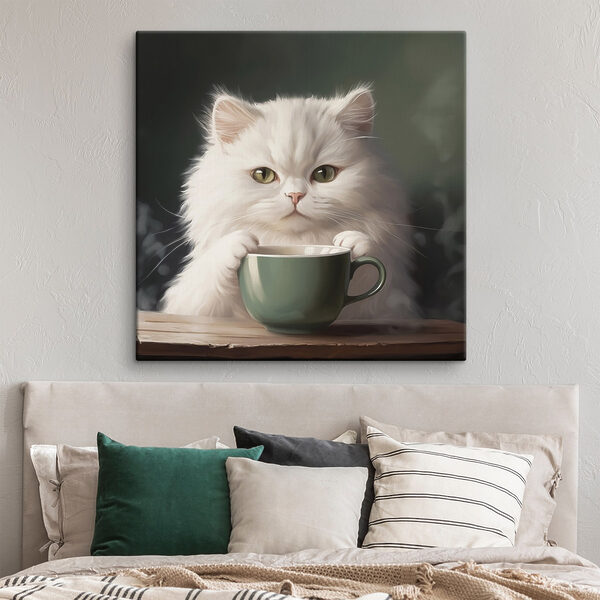 Katze hält eine Tasse Katze hält eine Tasse