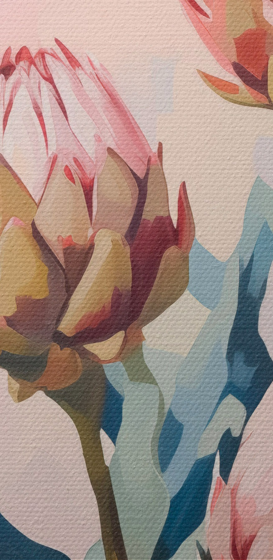 Gemälde von Blumen auf einem rosa Hintergrund Gemälde von Blumen auf einem rosa Hintergrund