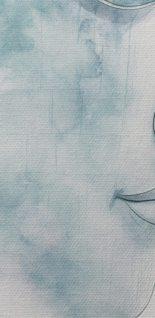 Man standing in front of a large face