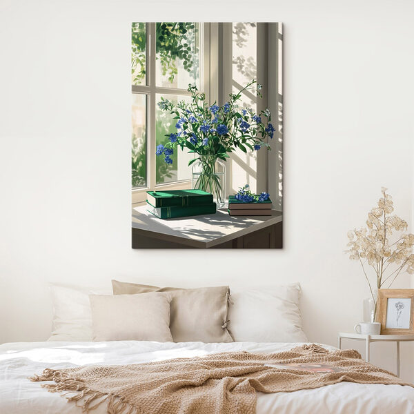 Vase mit Blumen vor einem Fenster Vase mit Blumen vor einem Fenster