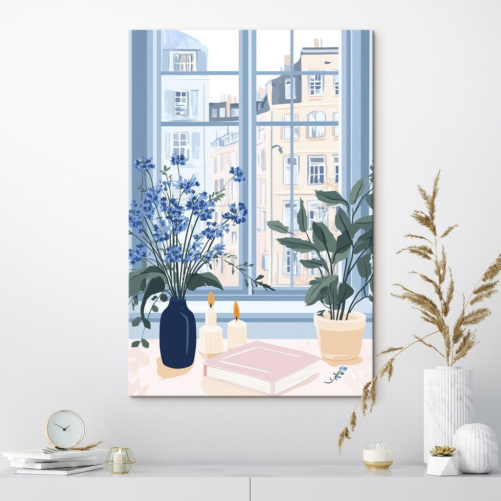 Window with flowers and candles