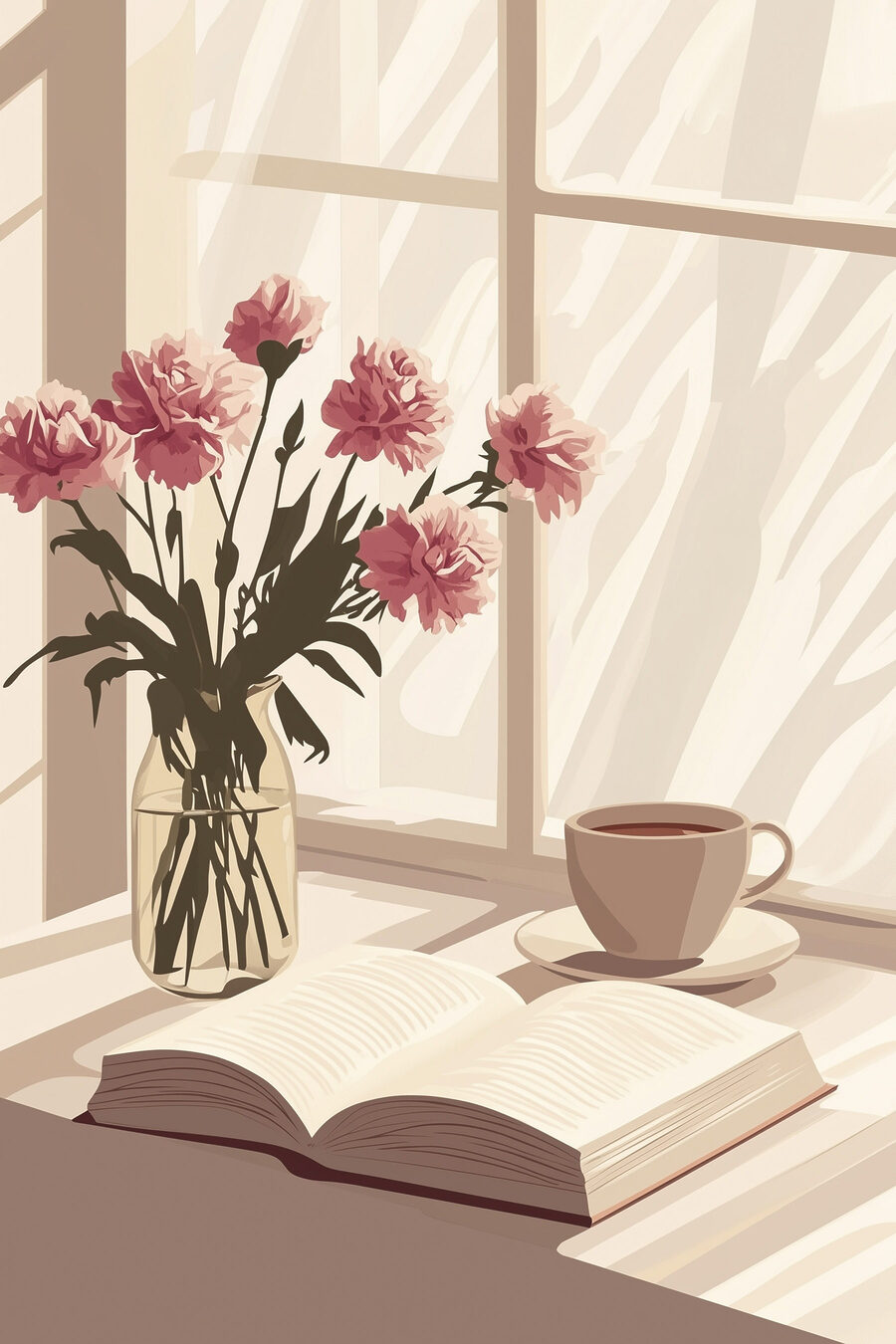 Buch und eine Vase mit Blumen