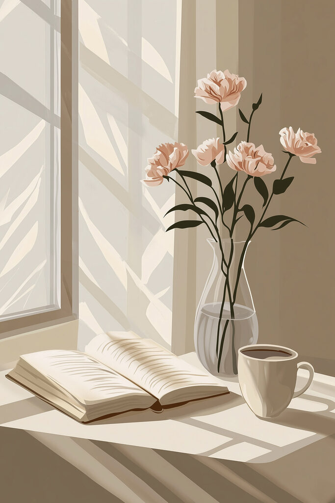 Book and a vase with flowers