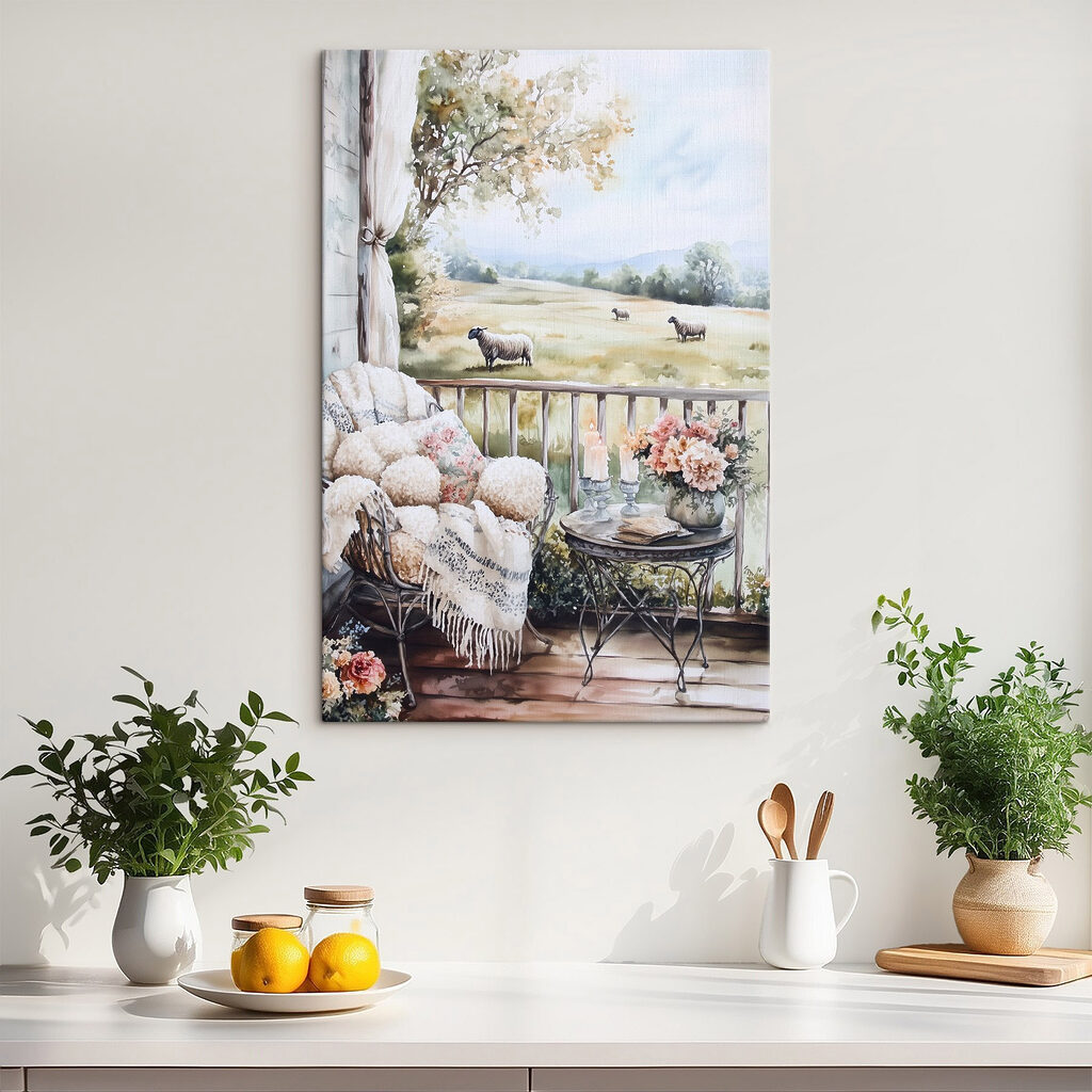 Painting of sheep on a porch Painting of sheep on a porch