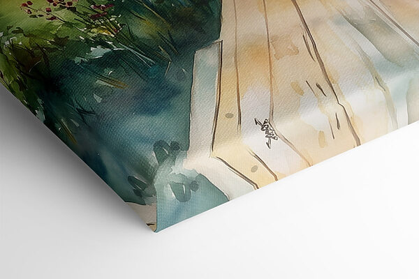 Aquarellmalerei eines Hauses mit Blumen auf einem Tisch Aquarellmalerei eines Hauses mit Blumen auf einem Tisch