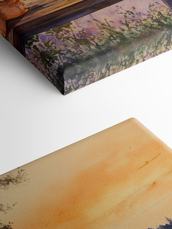 Aquarellmalerei einer Veranda mit Topfblumen auf einem Tisch Aquarellmalerei einer Veranda mit Topfblumen auf einem Tisch