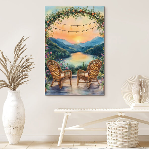 Painting of chairs and a lake Painting of chairs and a lake
