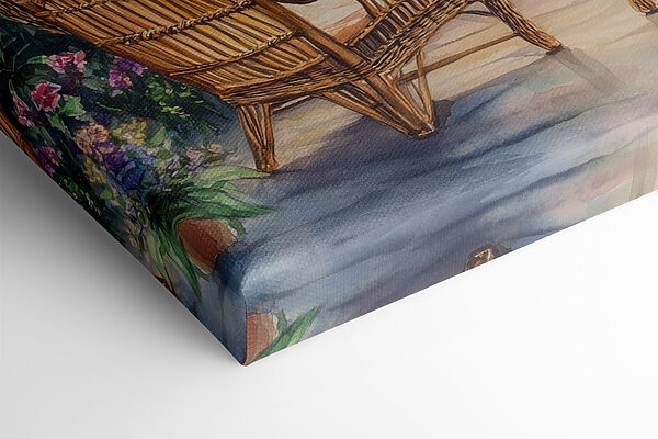 Painting of chairs and a lake Painting of chairs and a lake