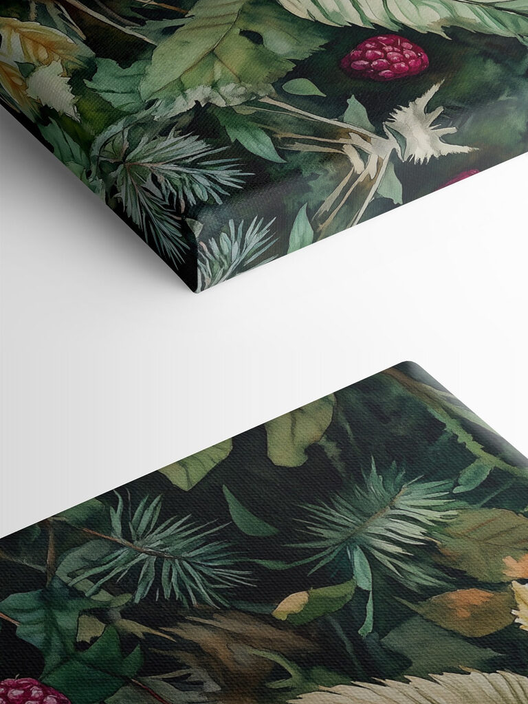 Cup of raspberries on leaves