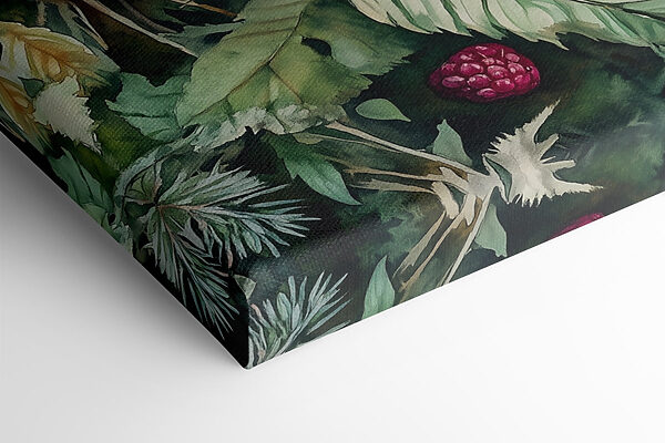 Cup of raspberries on leaves