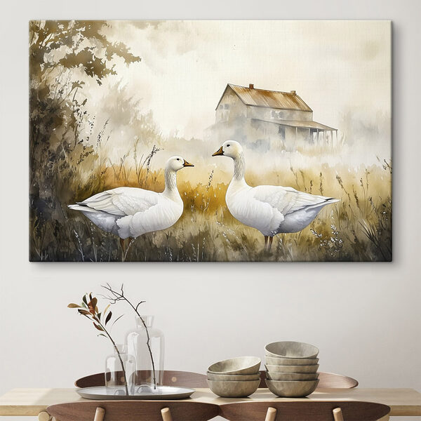 Aquarell von zwei Gänsen in einem Feld Aquarell von zwei Gänsen in einem Feld