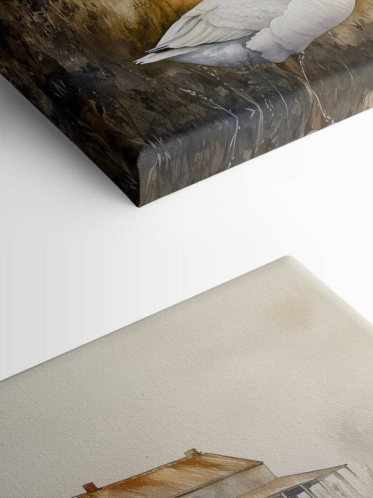 Watercolor of two geese in a field