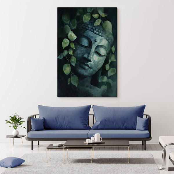 Statue of a person with leaves around it