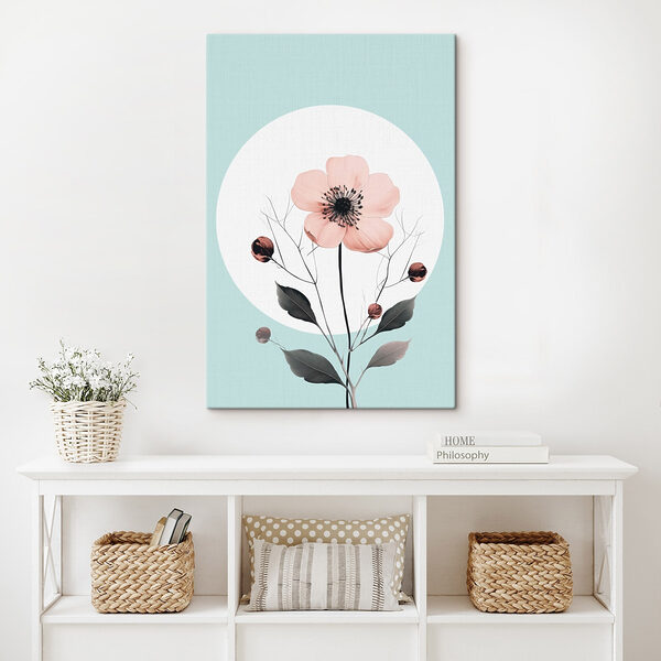 Pink flower with black center and leaves Pink flower with black center and leaves