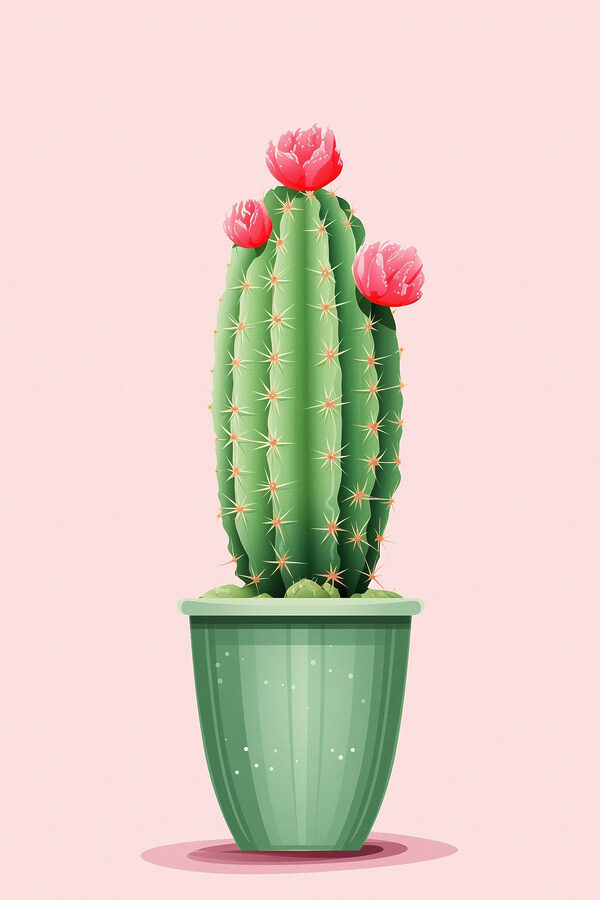 Kaktus mit Blumen in einem Topf Kaktus mit Blumen in einem Topf