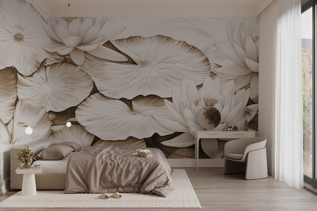 Drawing of lily pads and water lilies