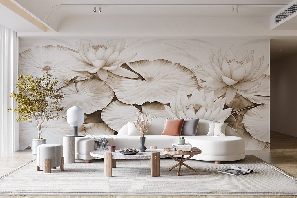 Drawing of lily pads and water lilies